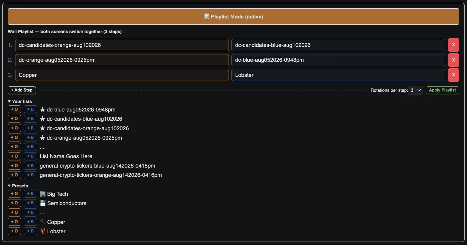Playlist Mode panel